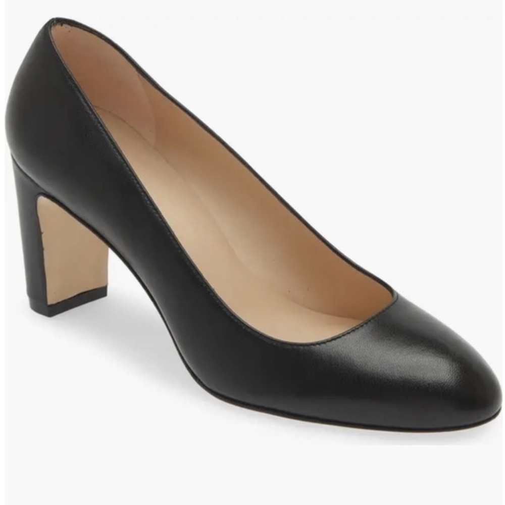 Stuart Weitzman Vida 75 Block Heel Pump in Black Soft Nappa Size 7B